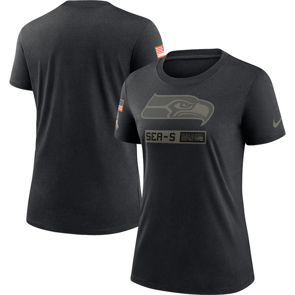Women's Seattle Seahawks 2020 Black Salute To Service Performance NFL T-Shirt (Run Small)